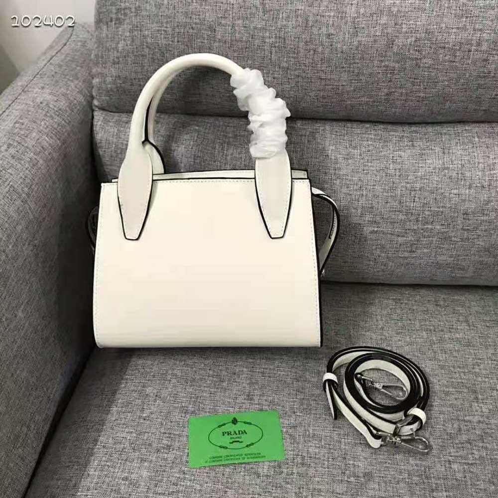 Prada Women Saffiano Leather Prada Kristen Handbag-White