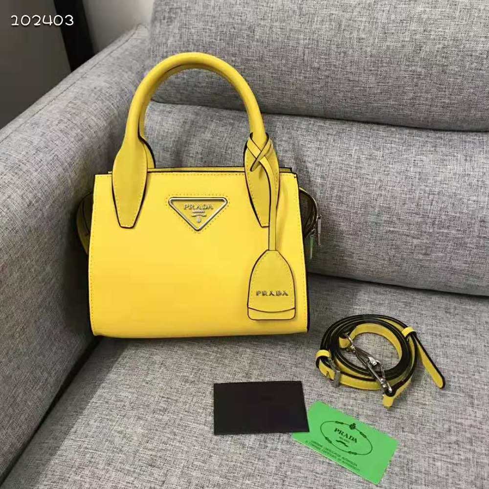 Prada Women Saffiano Leather Prada Kristen Handbag-Yellow