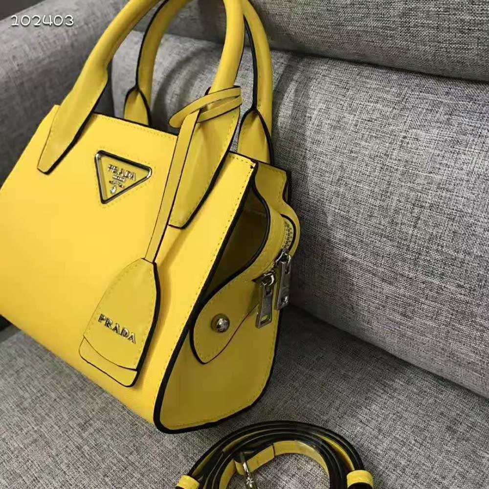 Prada Women Saffiano Leather Prada Kristen Handbag-Yellow