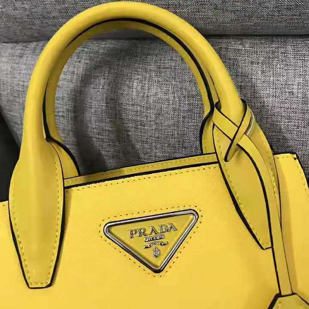 Prada Women Saffiano Leather Prada Kristen Handbag-Yellow