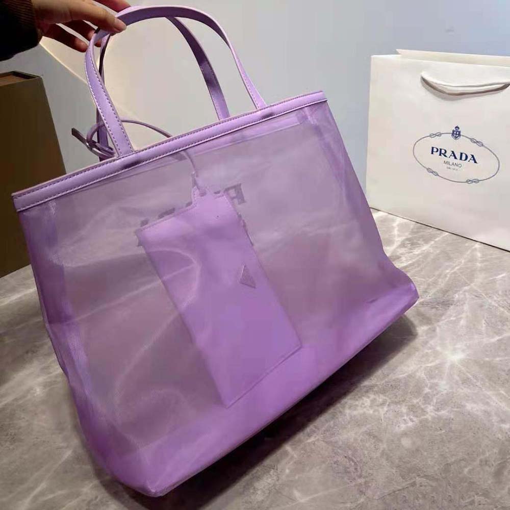 Prada Women Sequined Mesh Tote Bag-Purple