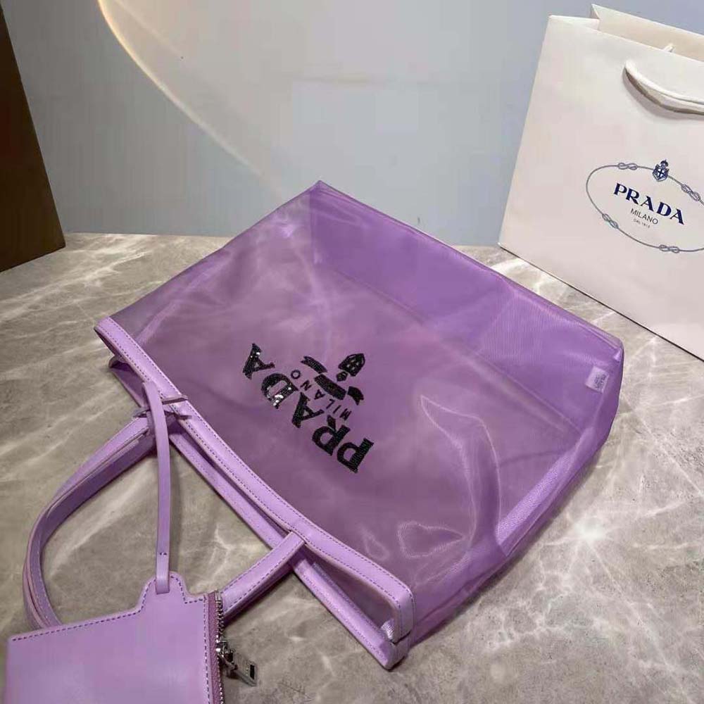 Prada Women Sequined Mesh Tote Bag-Purple