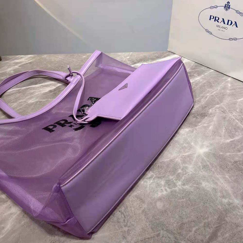 Prada Women Sequined Mesh Tote Bag-Purple