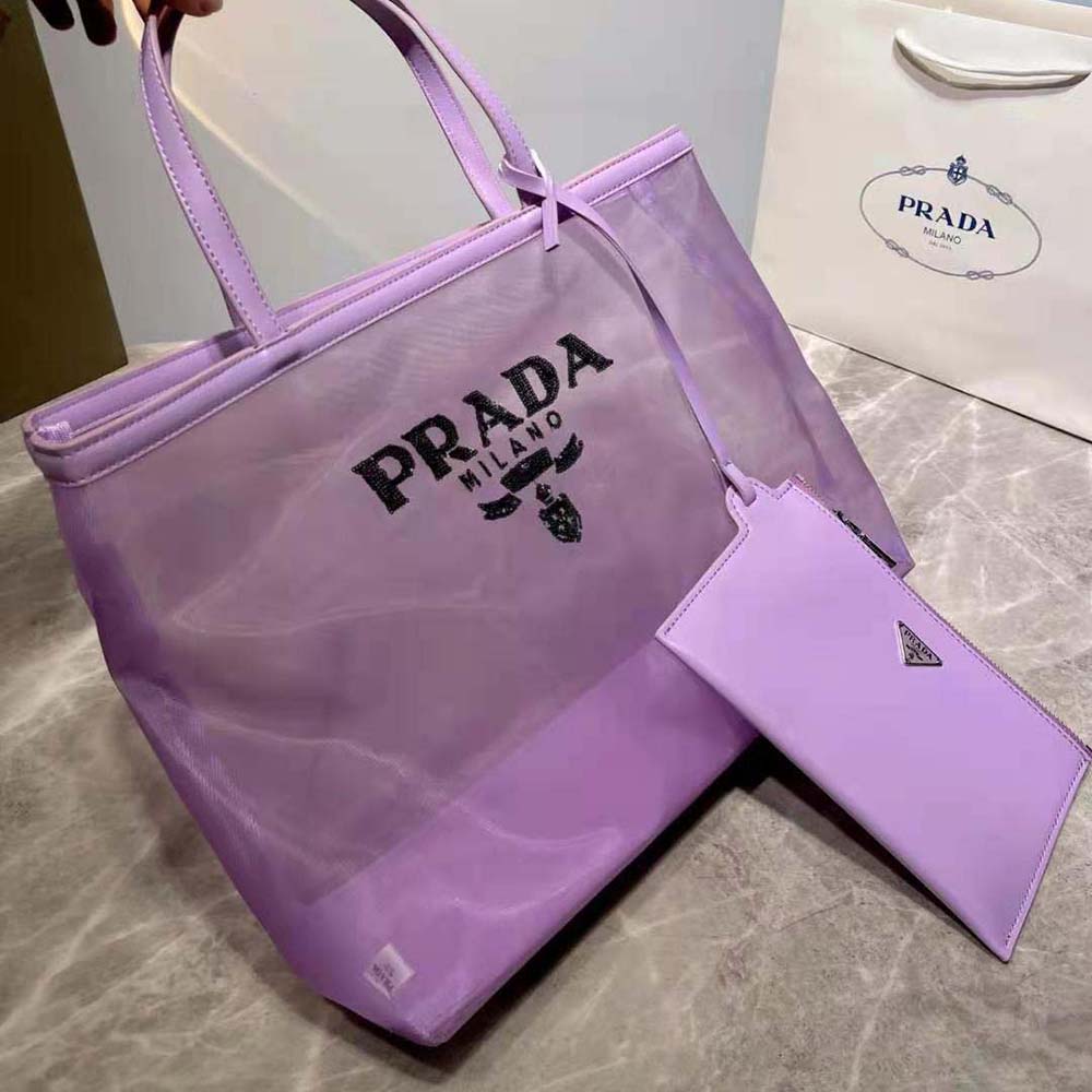 Prada Women Sequined Mesh Tote Bag-Purple