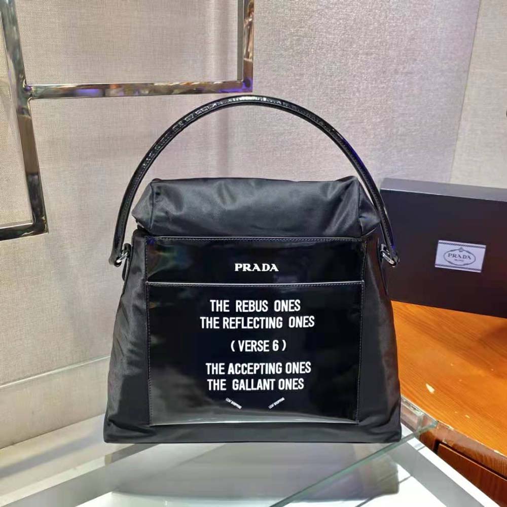 Prada Women Signaux Nylon and Leather Hobo Bag-Black