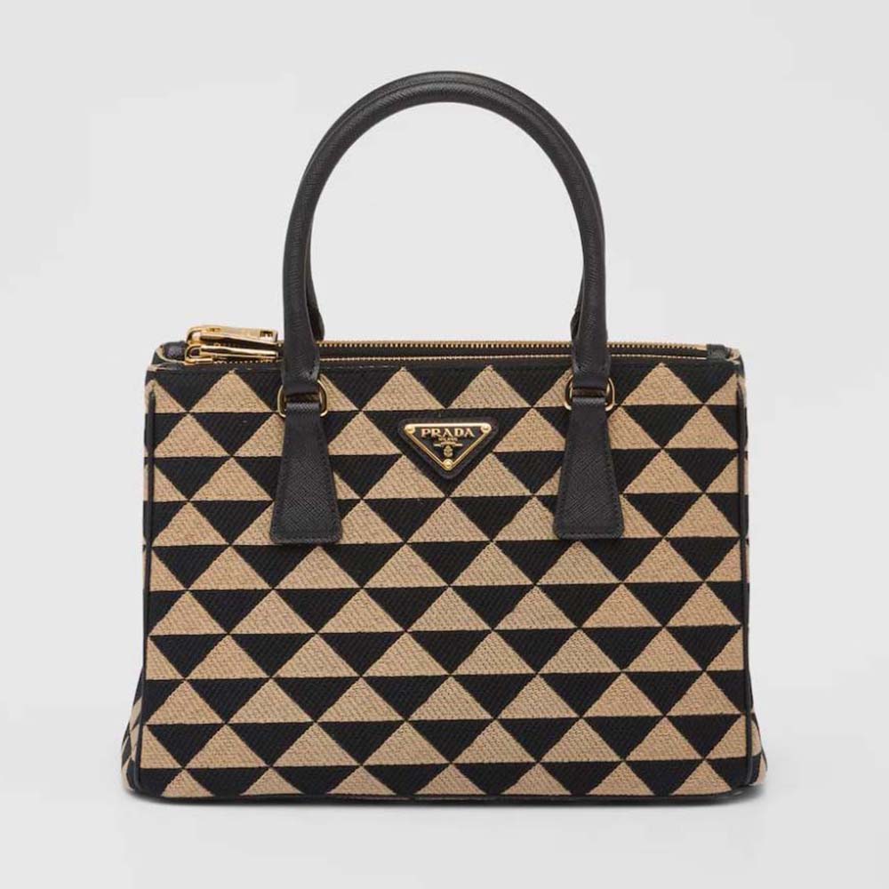 Prada Women Small Prada Galleria Jacquard Fabric Bag-Brown