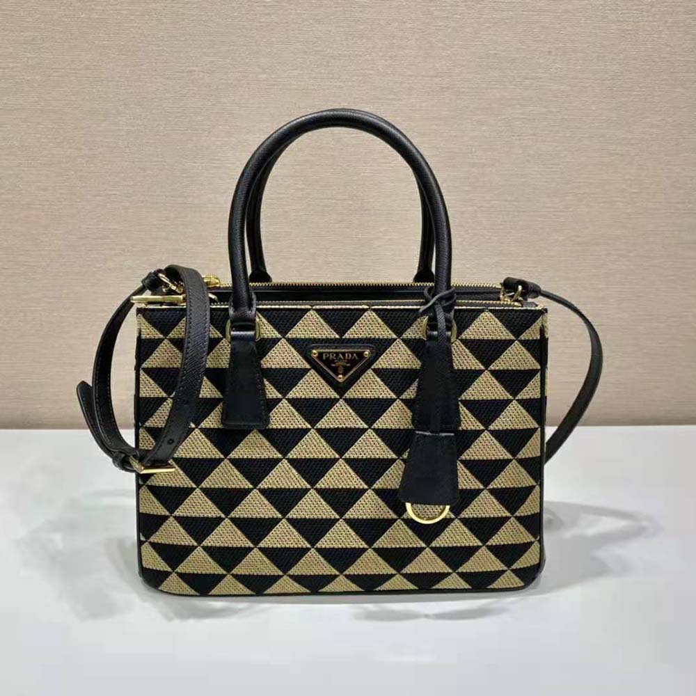 Prada Women Small Prada Galleria Jacquard Fabric Bag-Brown