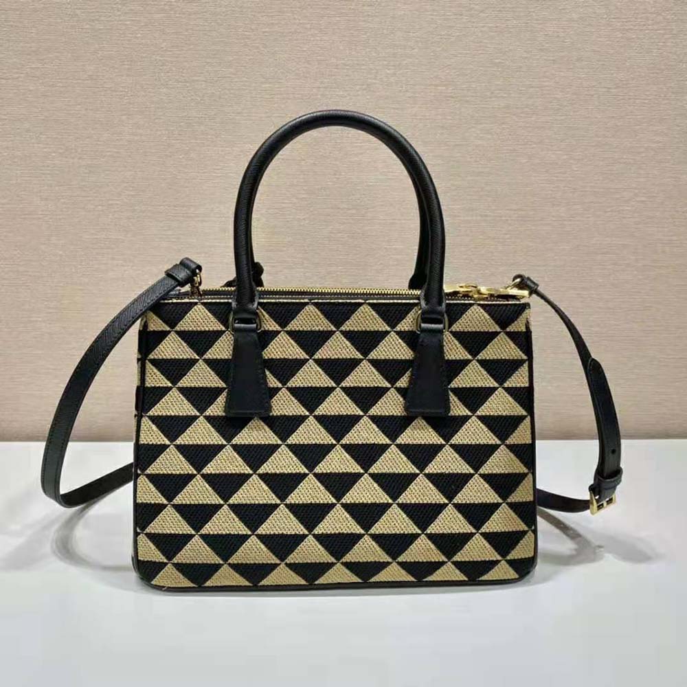 Prada Women Small Prada Galleria Jacquard Fabric Bag-Brown