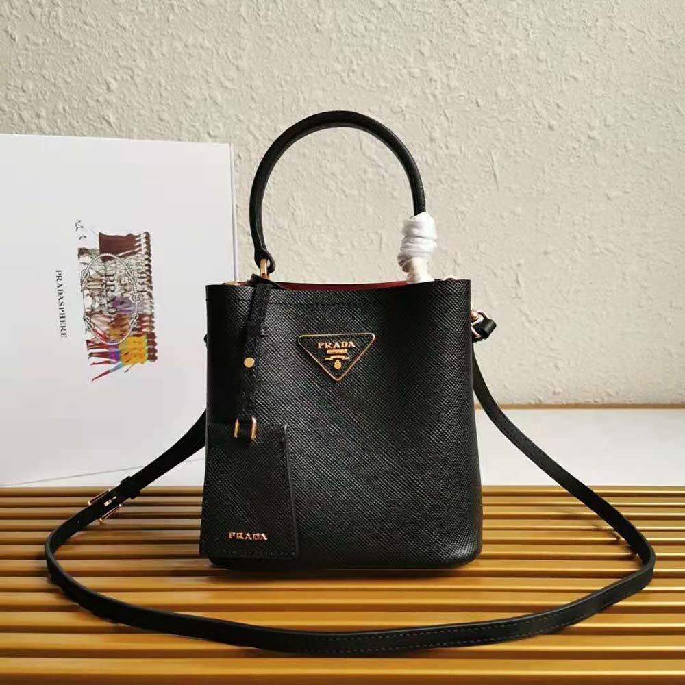 Prada Women Small Saffiano Leather Prada Panier Bag-Black