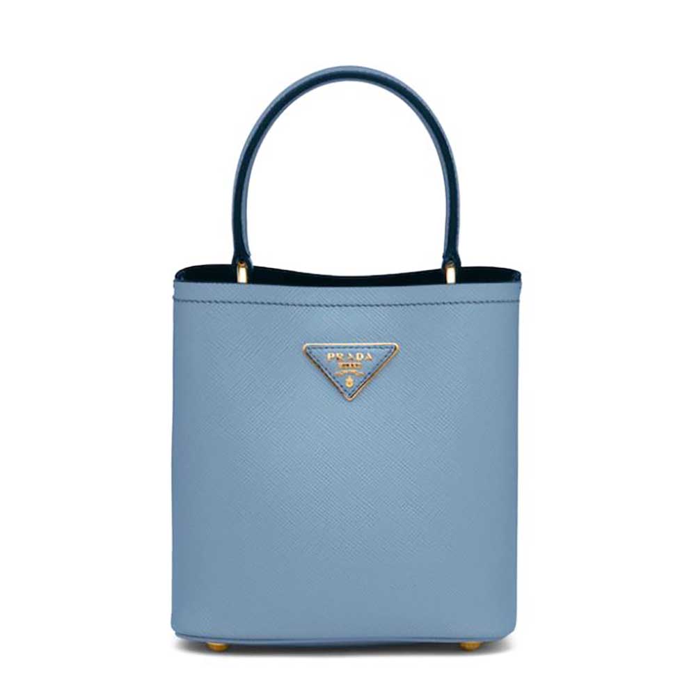 Prada Women Small Saffiano Leather Prada Panier Bag-Blue