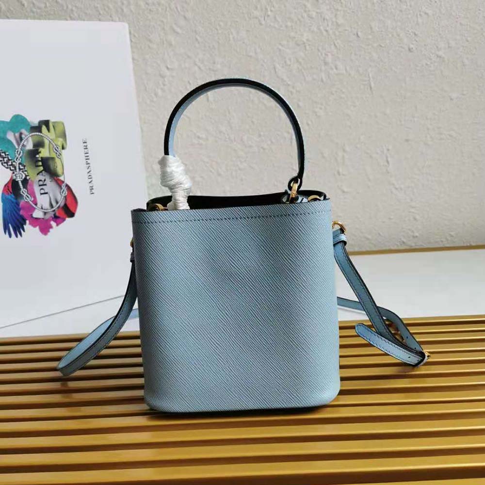 Prada Women Small Saffiano Leather Prada Panier Bag-Blue