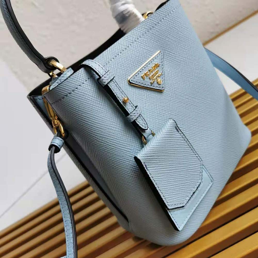 Prada Women Small Saffiano Leather Prada Panier Bag-Blue