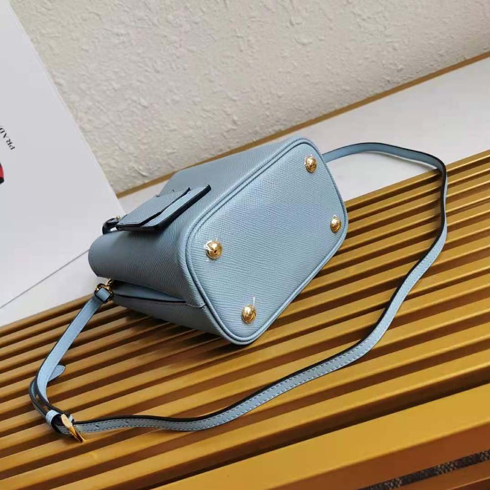 Prada Women Small Saffiano Leather Prada Panier Bag-Blue