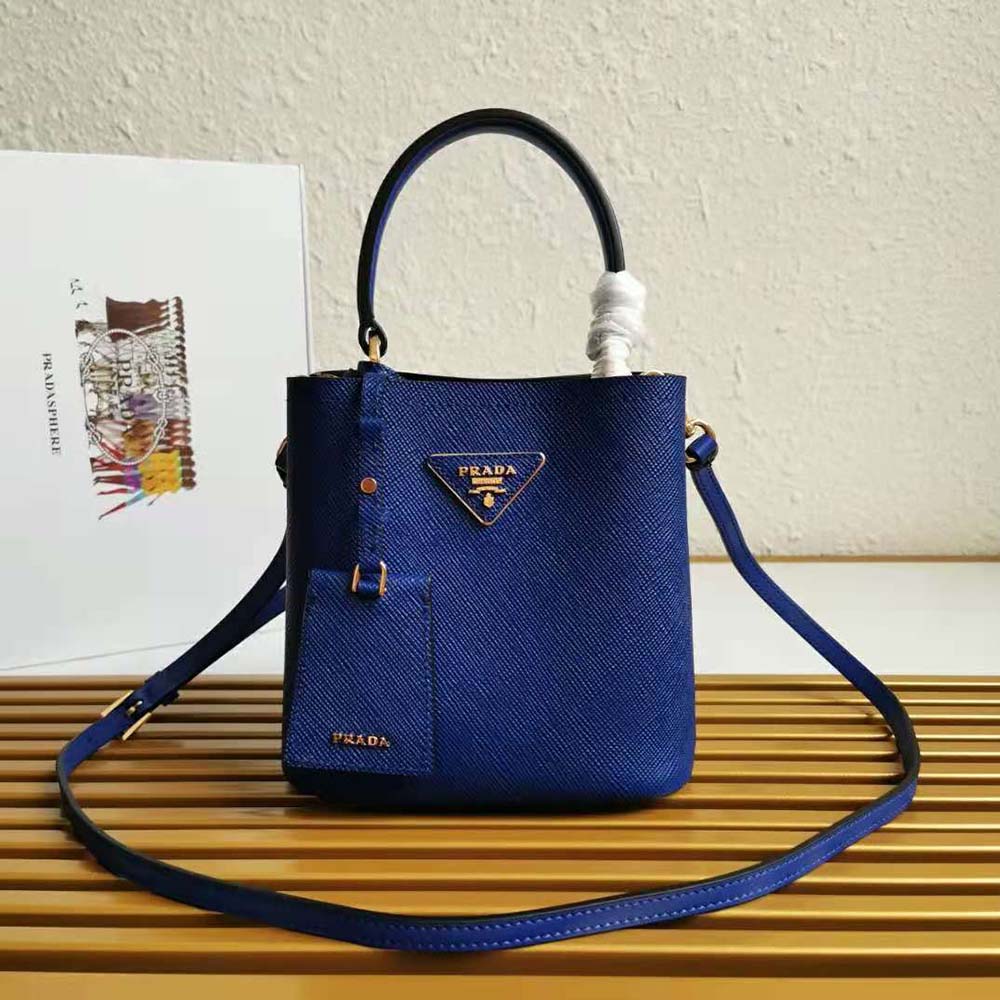 Prada Women Small Saffiano Leather Prada Panier Bag-Navy