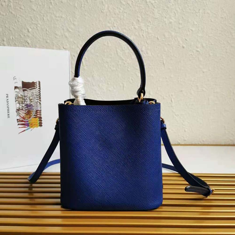 Prada Women Small Saffiano Leather Prada Panier Bag-Navy