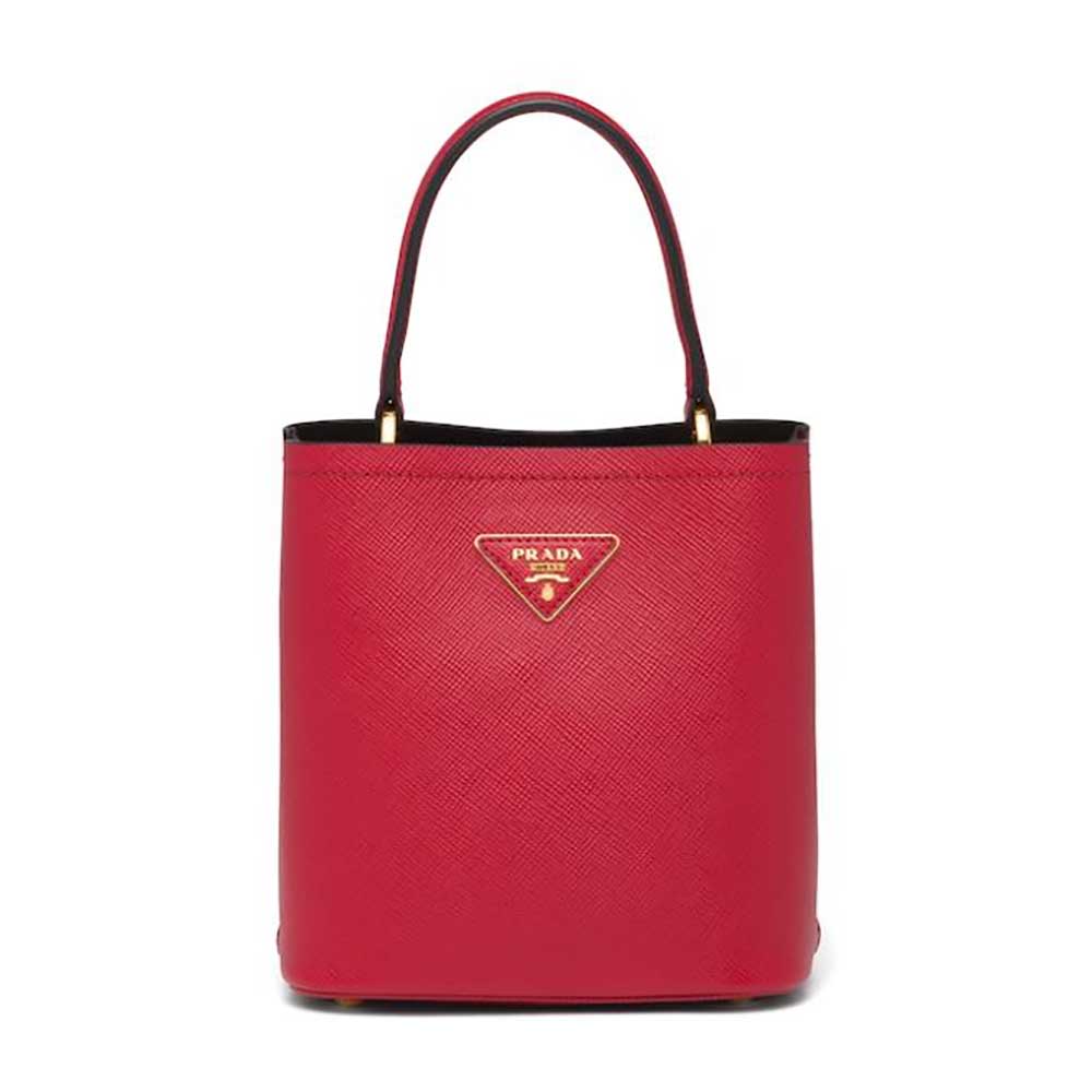 Prada Women Small Saffiano Leather Prada Panier Bag-Red