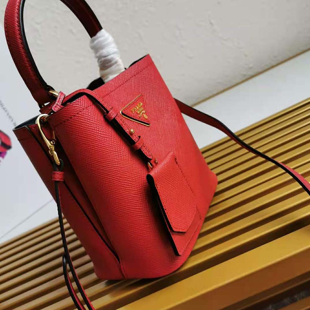 Prada Women Small Saffiano Leather Prada Panier Bag-Red