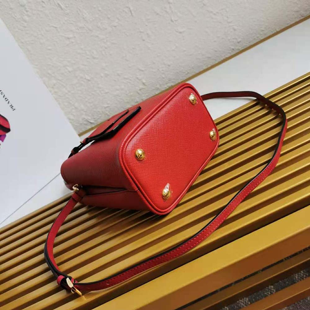 Prada Women Small Saffiano Leather Prada Panier Bag-Red