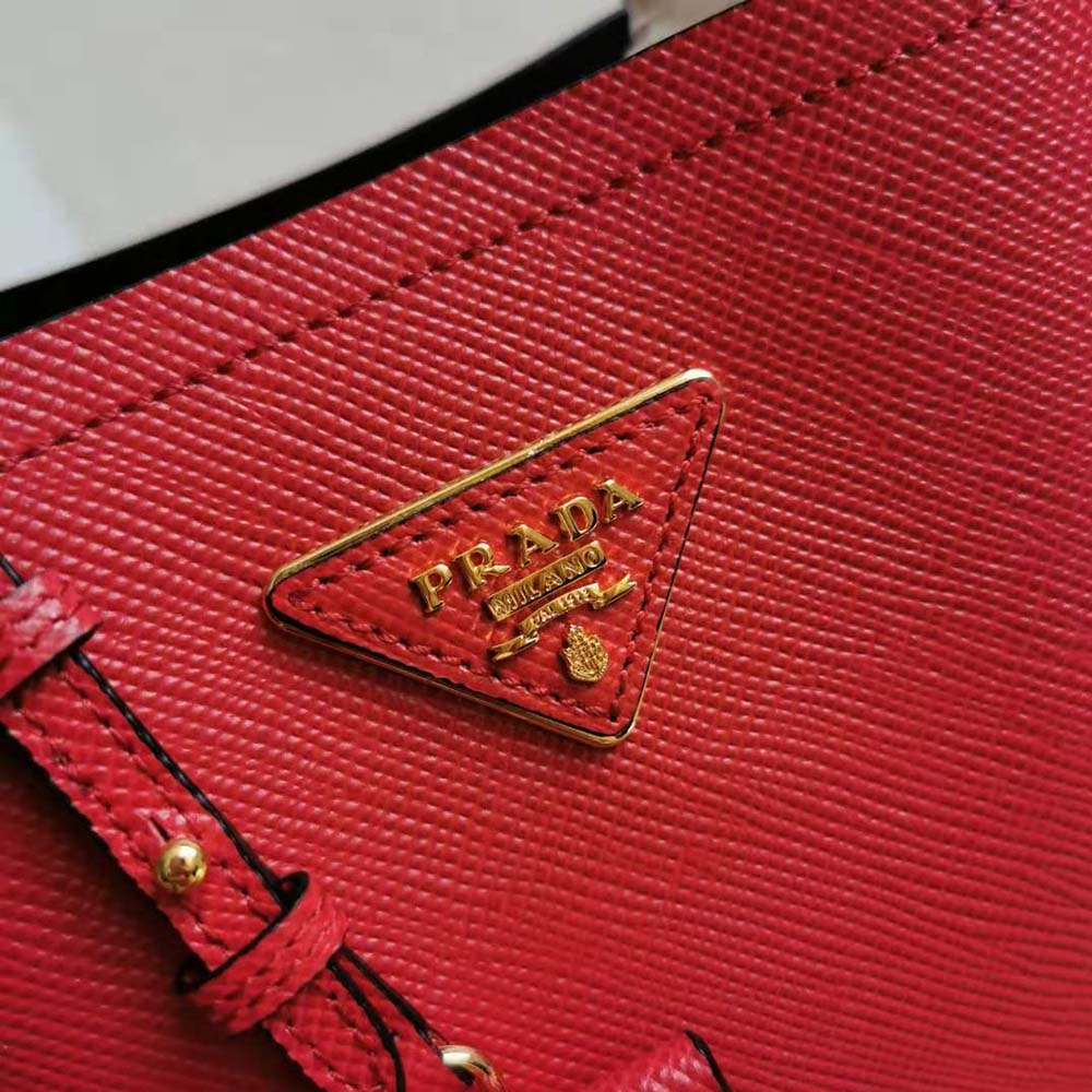 Prada Women Small Saffiano Leather Prada Panier Bag-Red