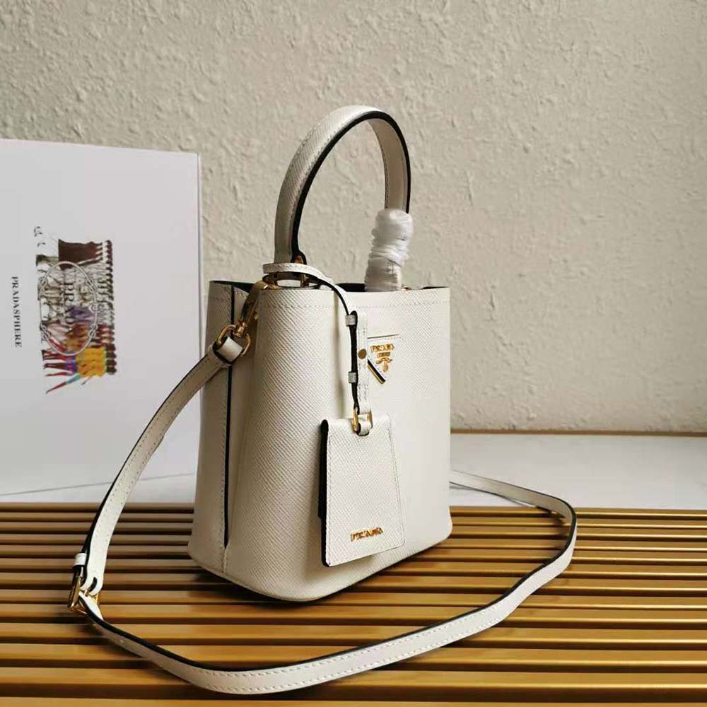 Prada Women Small Saffiano Leather Prada Panier Bag-White