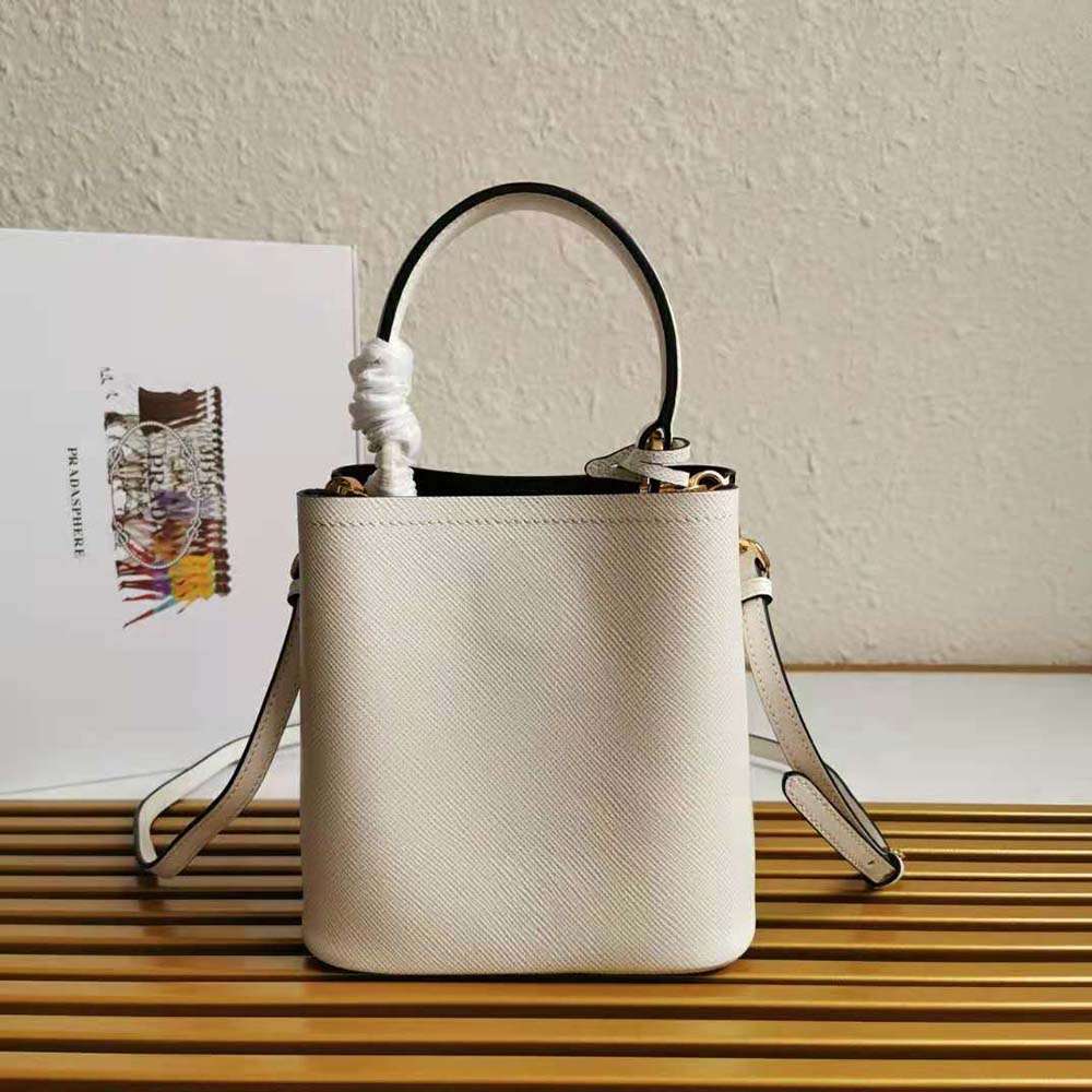 Prada Women Small Saffiano Leather Prada Panier Bag-White