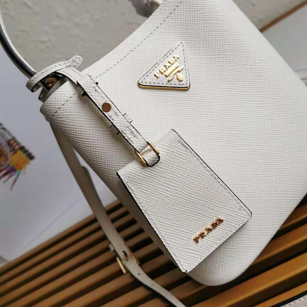 Prada Women Small Saffiano Leather Prada Panier Bag-White