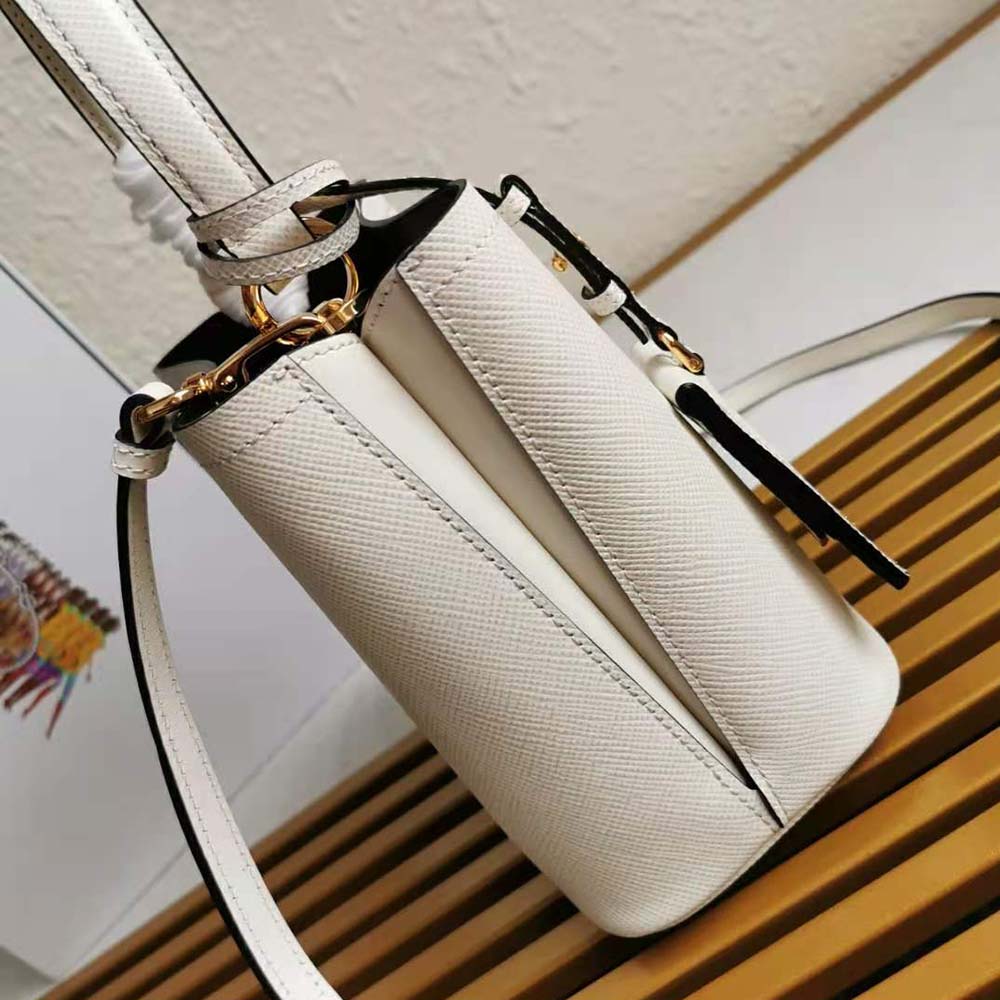 Prada Women Small Saffiano Leather Prada Panier Bag-White