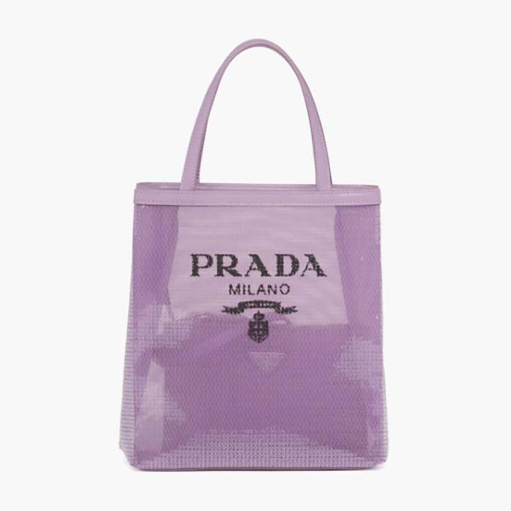 Prada Women Small Sequined Mesh Tote Bag-Purple