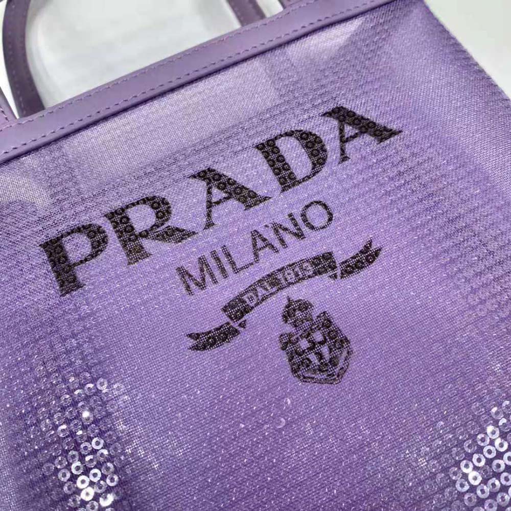 Prada Women Small Sequined Mesh Tote Bag-Purple