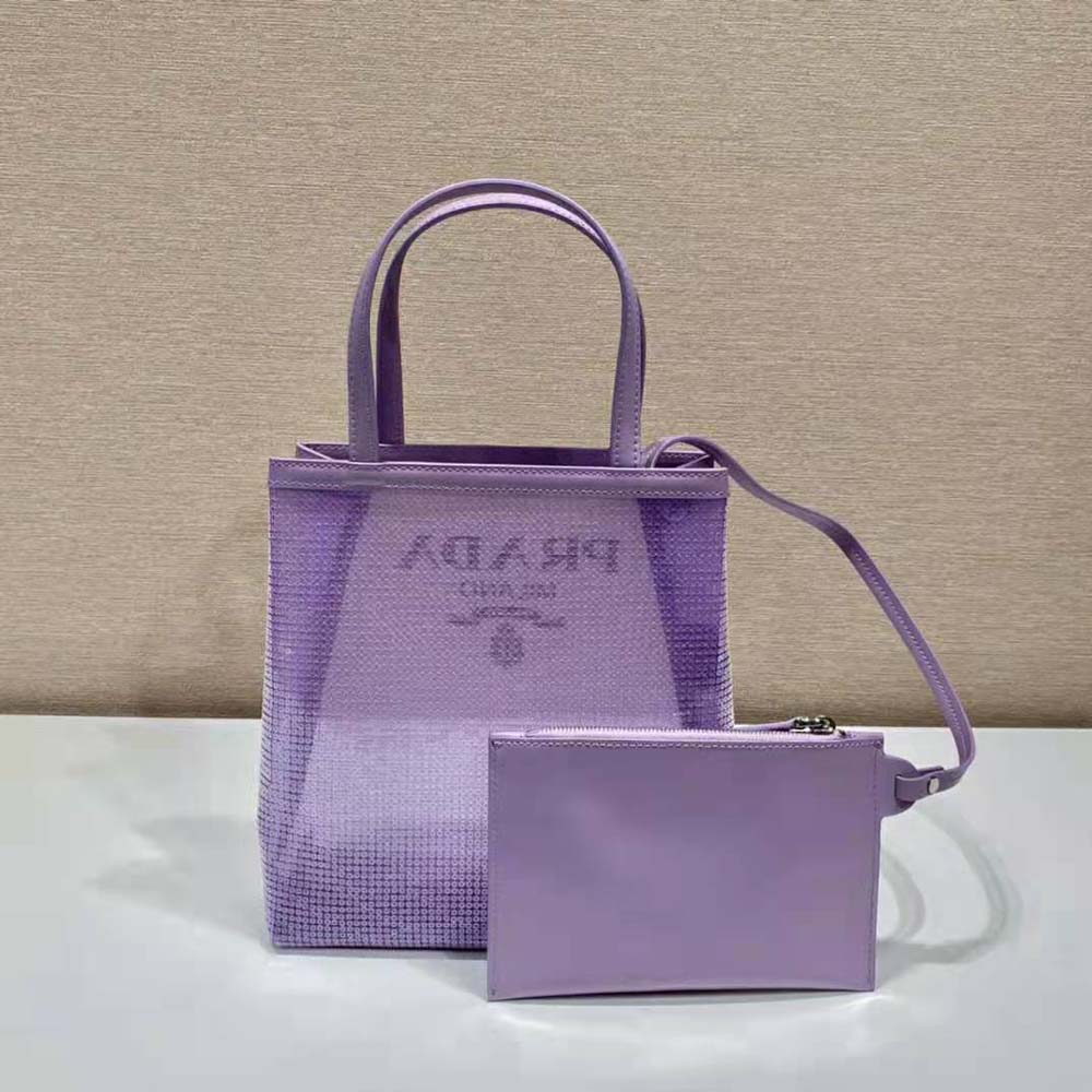 Prada Women Small Sequined Mesh Tote Bag-Purple