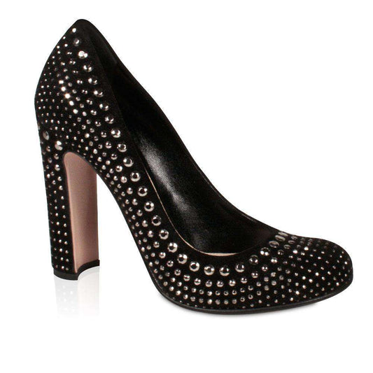 Prada Women's Designer Black High-Heel Pumps Studded Suede Designer Shoes (prw82)