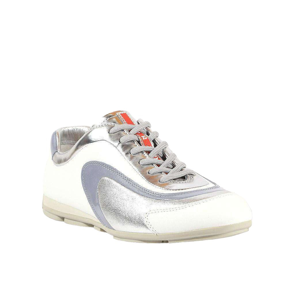 Prada Women's shoes White & Silver Sports Sneakers 3E4709