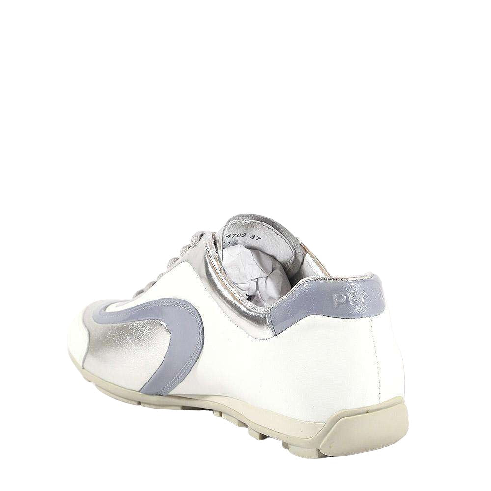 Prada Women's shoes White & Silver Sports Sneakers 3E4709