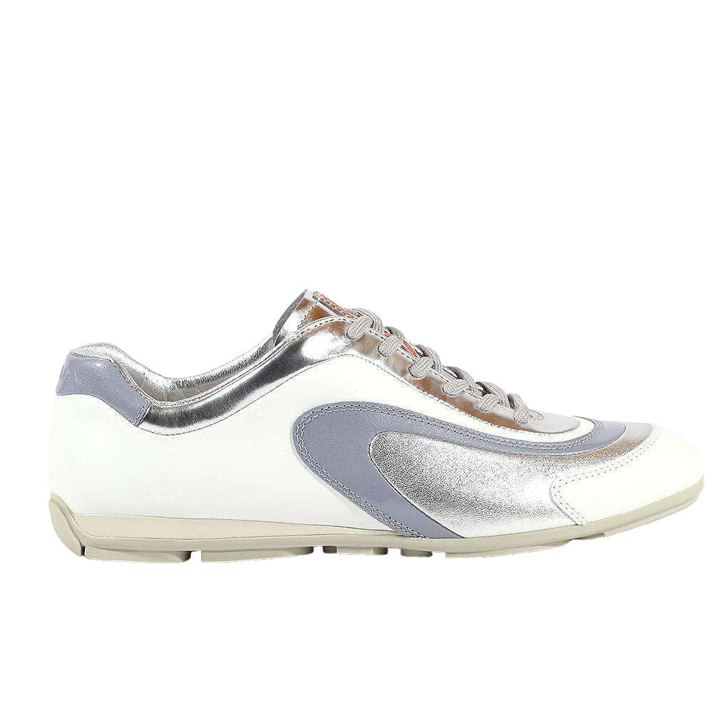 Prada Women's shoes White & Silver Sports Sneakers 3E4709