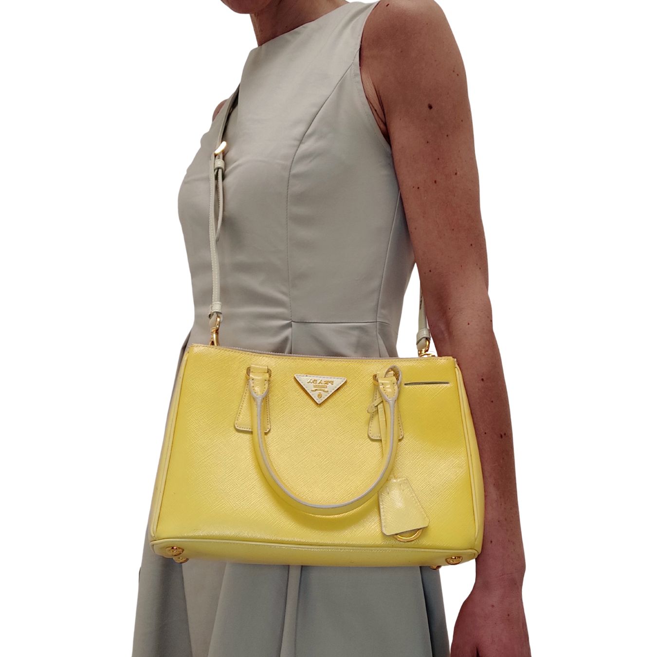 PRADA Mini Galleria bag in yellow patent leather