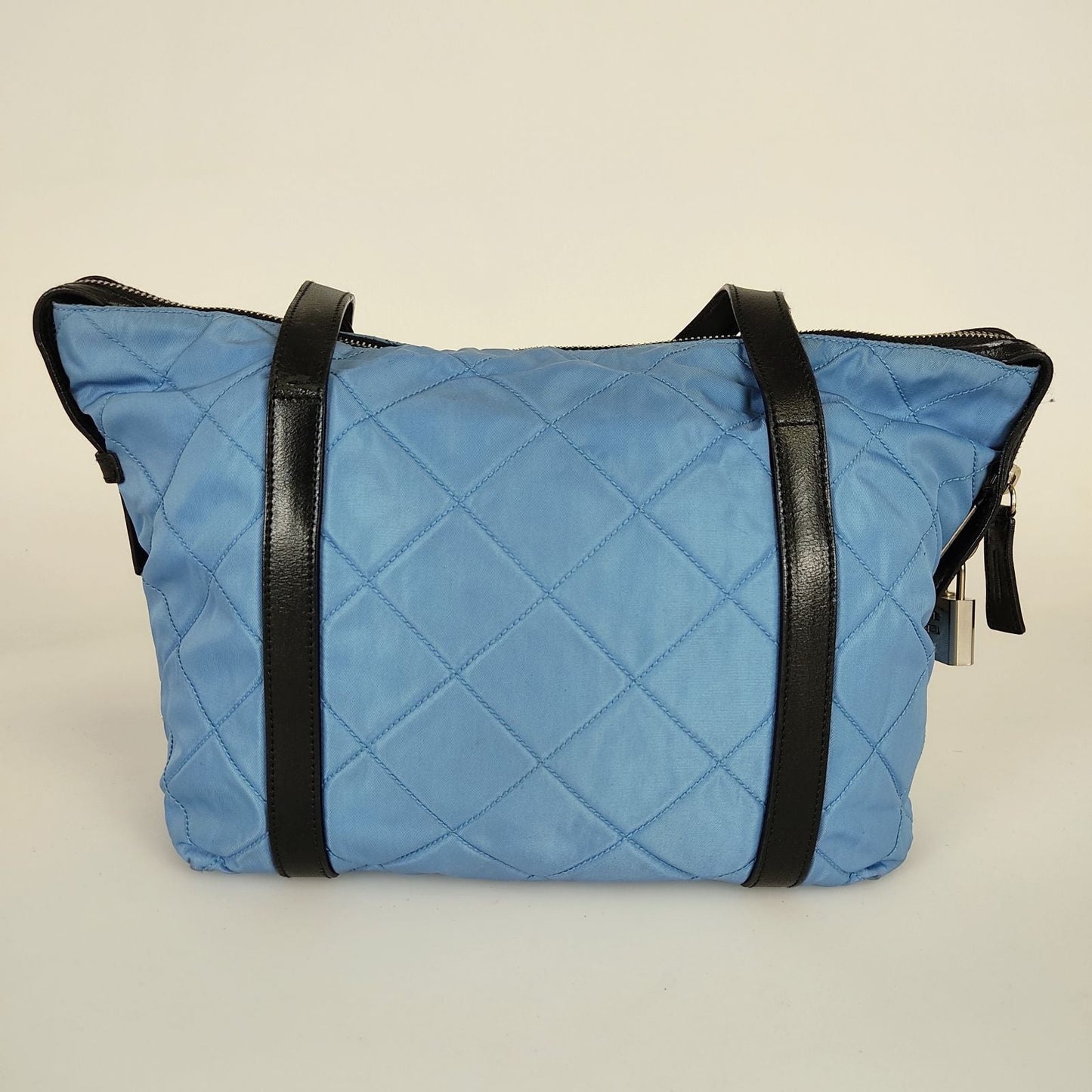 PRADA matelasse shoulder bag in light blue nylon