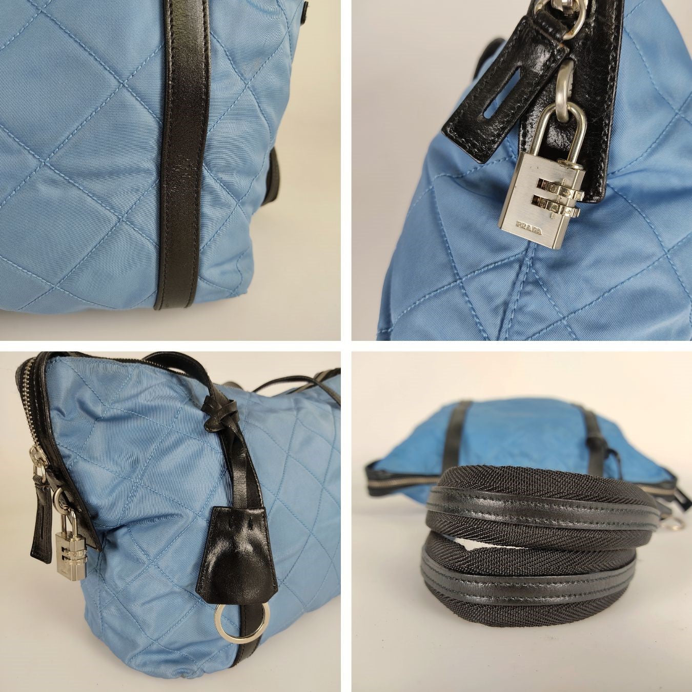 PRADA matelasse shoulder bag in light blue nylon