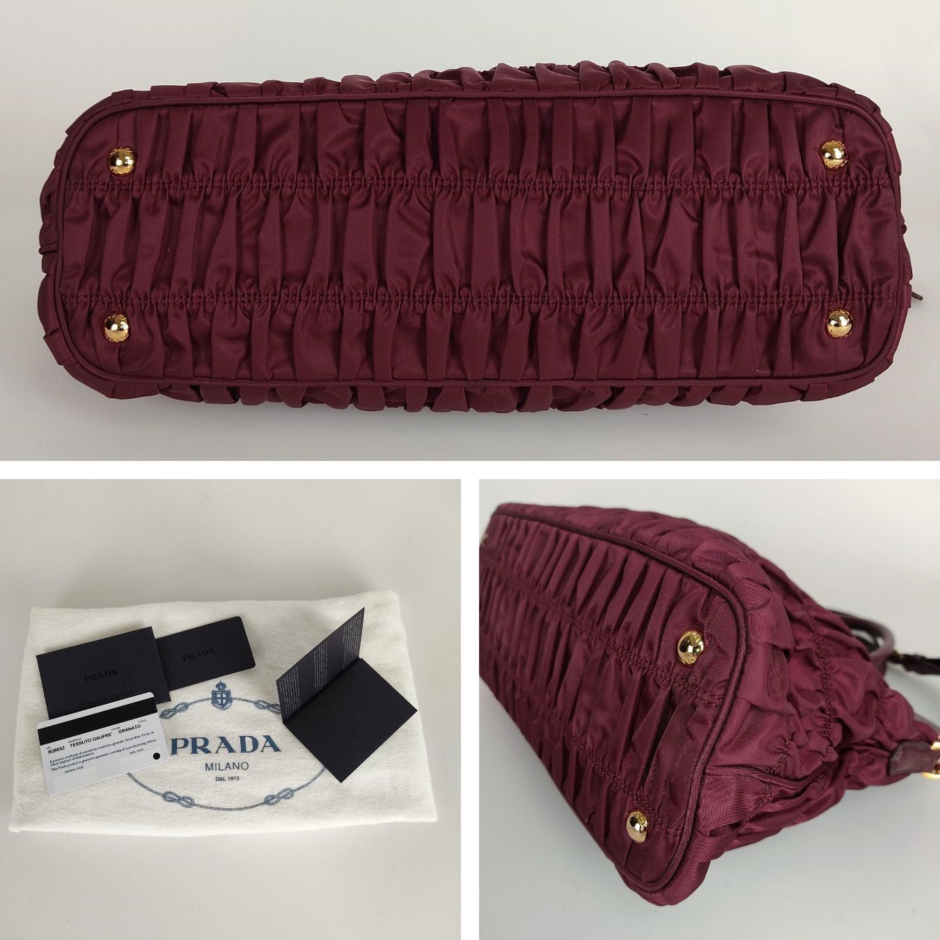 PRADA Gaufre shoulder bag in burgundy nylon and leather trim