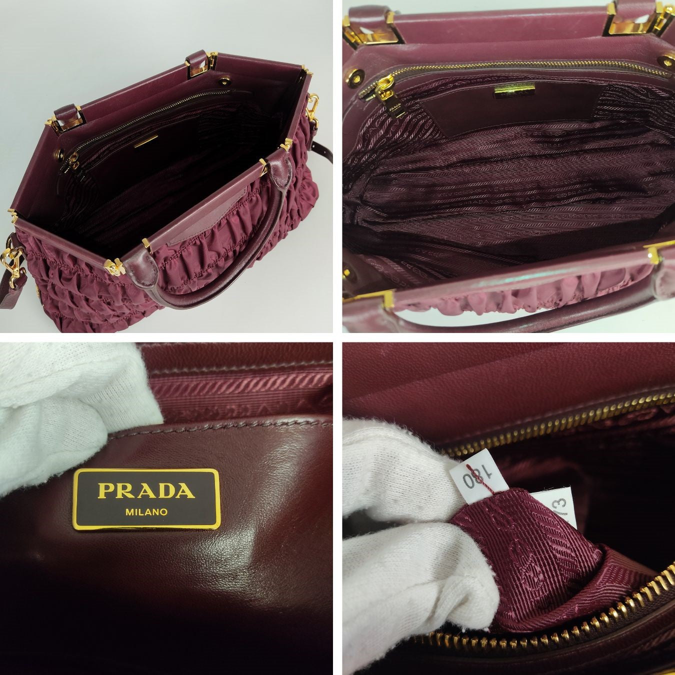 PRADA Gaufre shoulder bag in burgundy nylon and leather trim