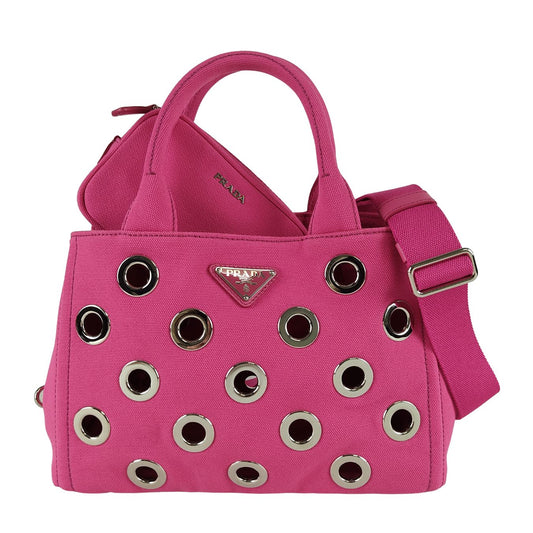 PRADA Shopping Canapa shoulder bag with studs