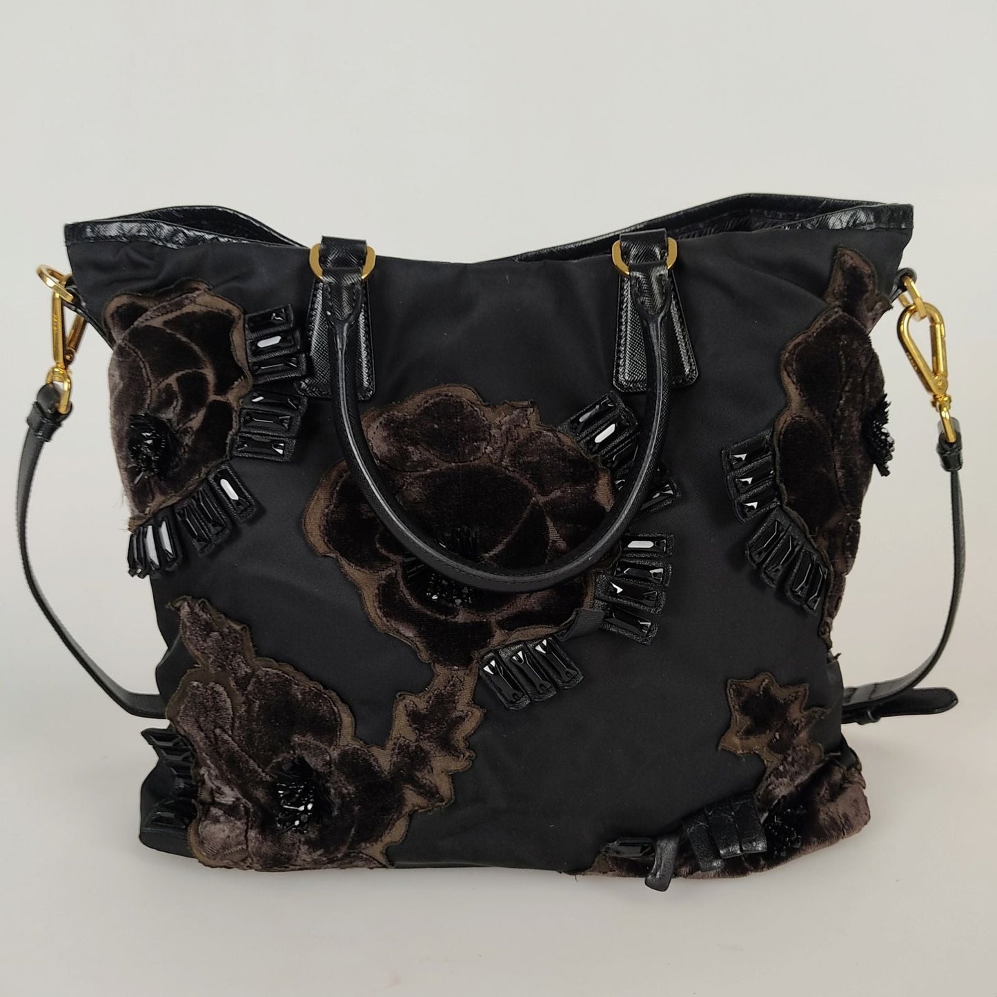 PRADA nylon shoulder bag with velvet applications