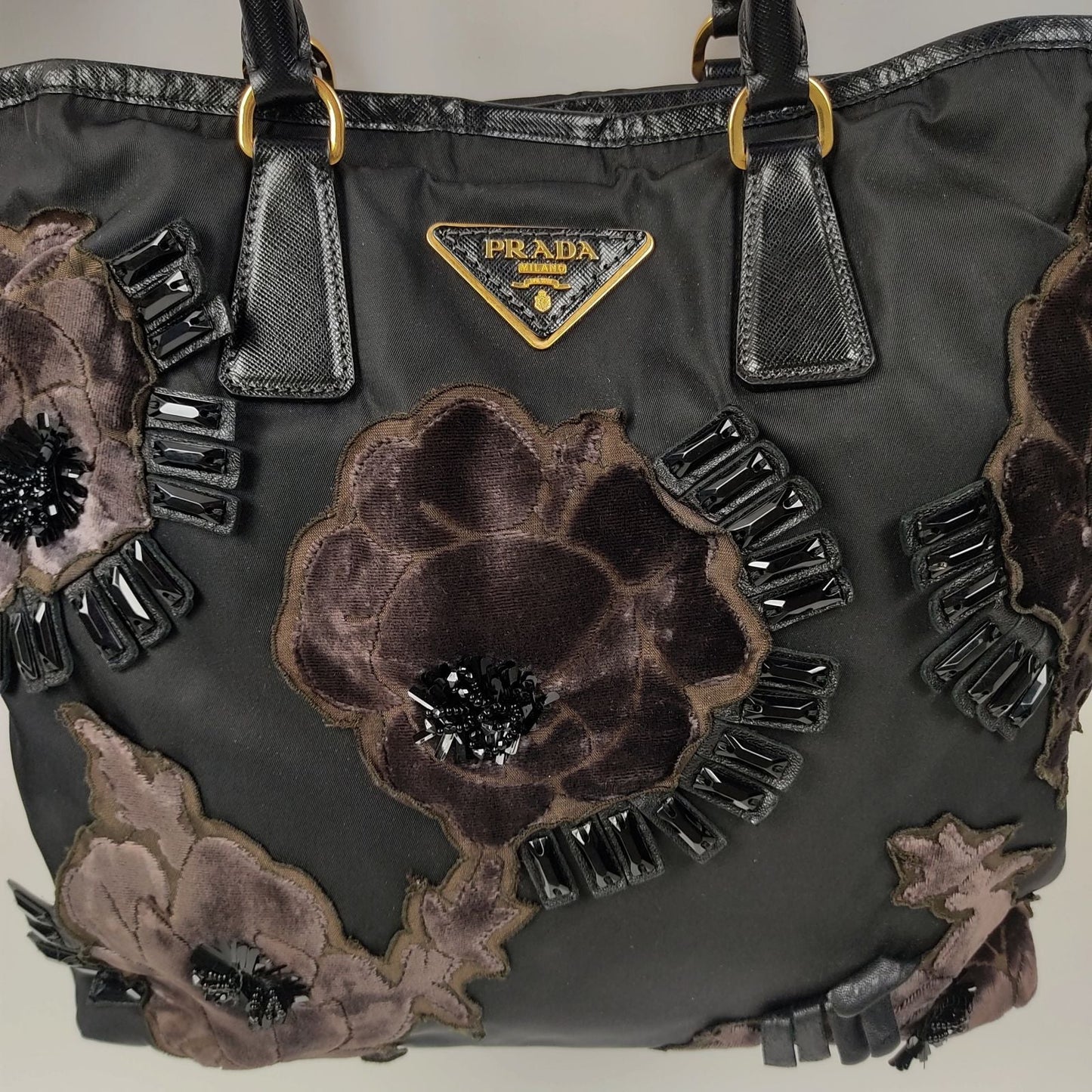 PRADA nylon shoulder bag with velvet applications