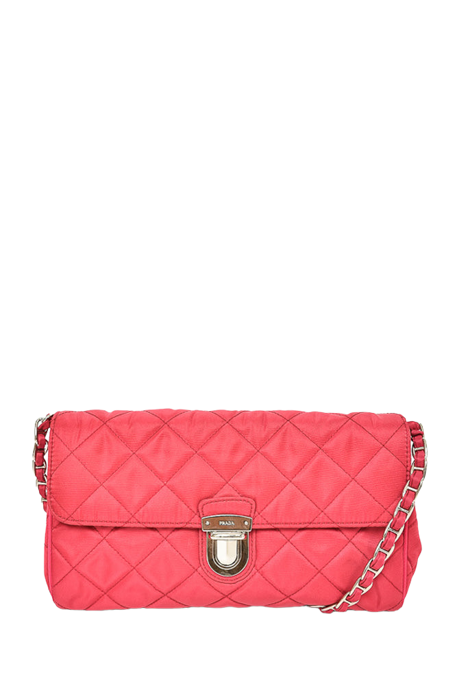 Prada Red Quilted Nylon Crossbody Bag with Chain Strap