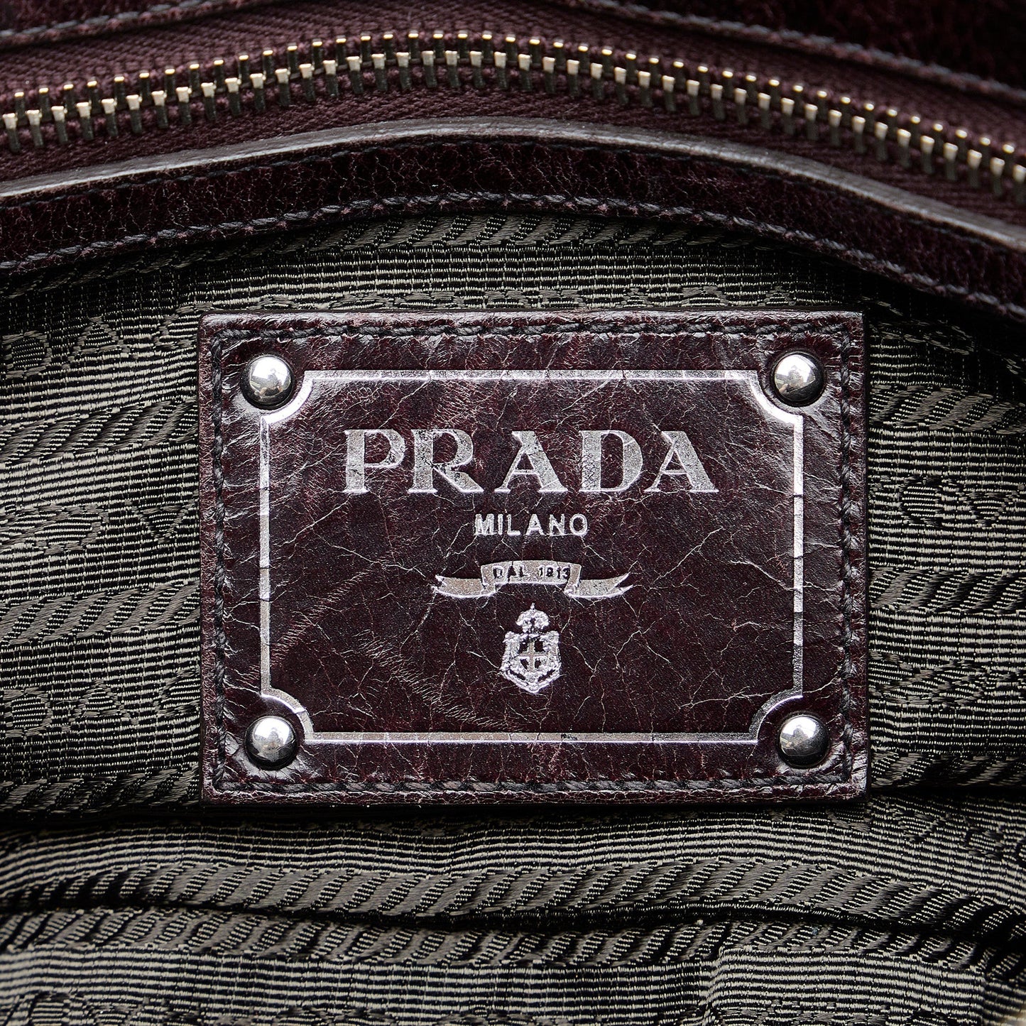 PRADA Vitello Trimmed Tessuto Satchel