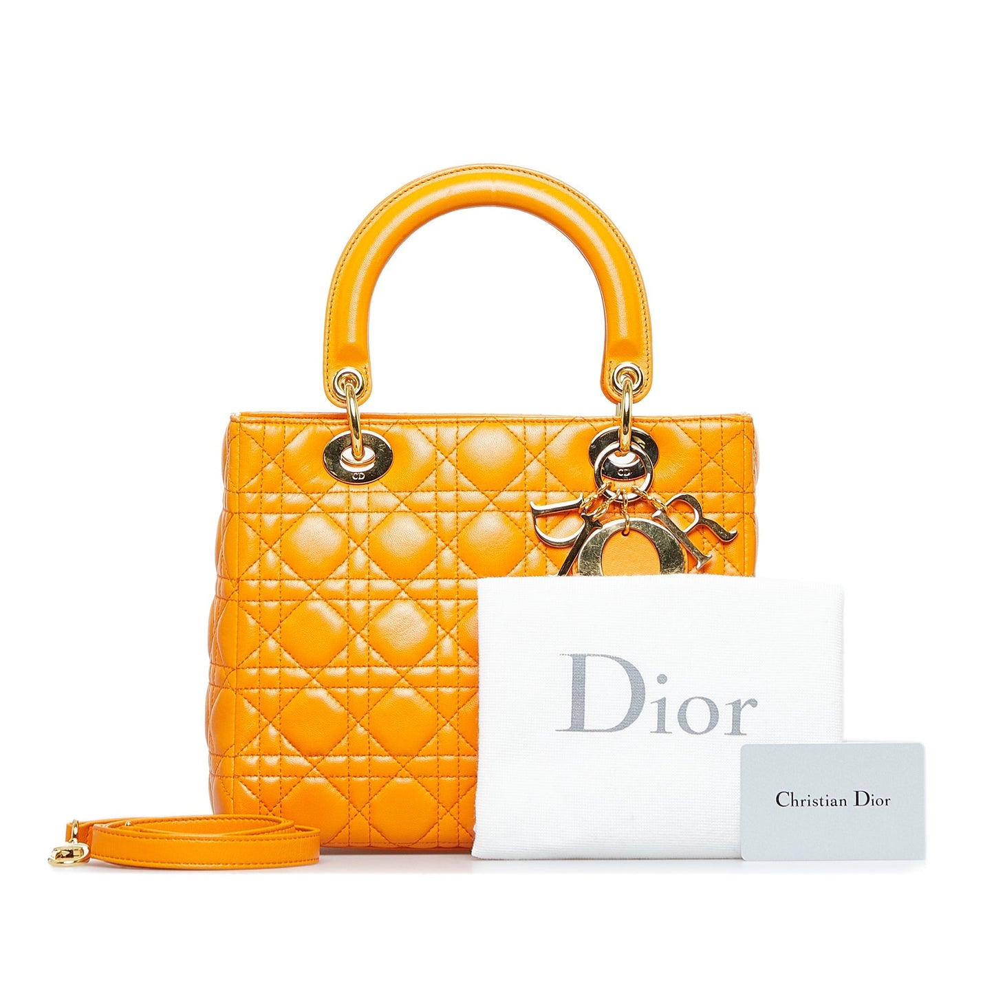 Dior Lady Dior Medium Orange Cannage Quilted Leather