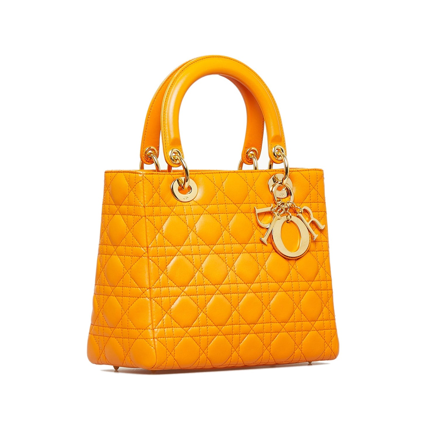 Dior Lady Dior Medium Orange Cannage Quilted Leather