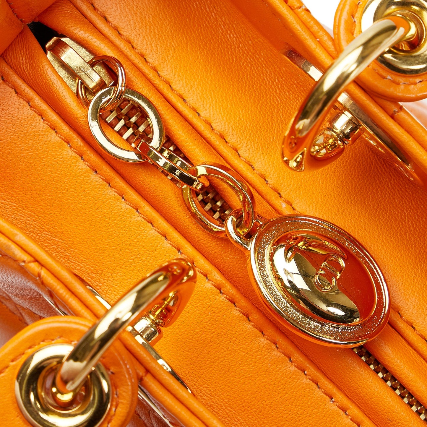 Dior Lady Dior Medium Orange Cannage Quilted Leather