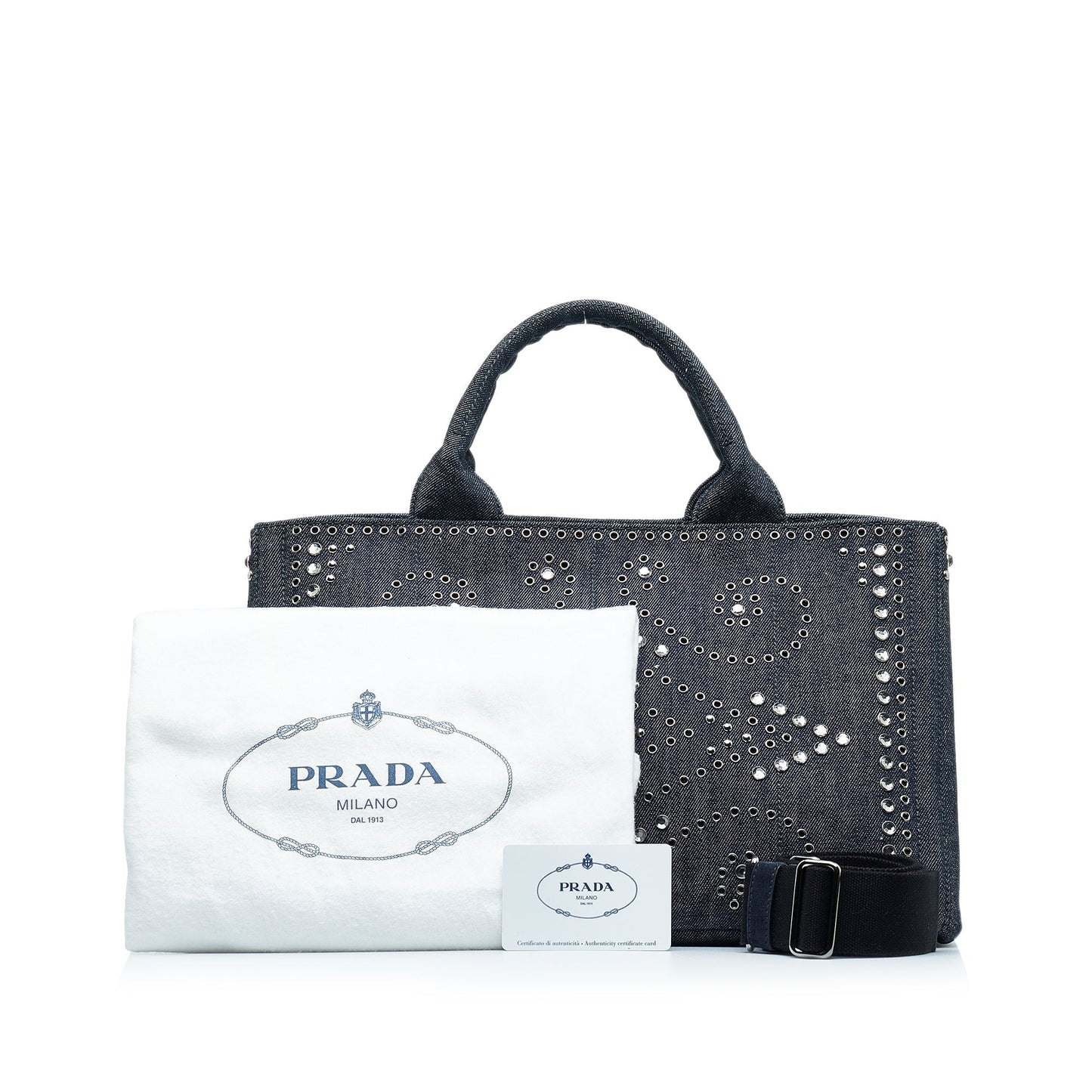 PRADA Canapa Jeweled Denim Satchel