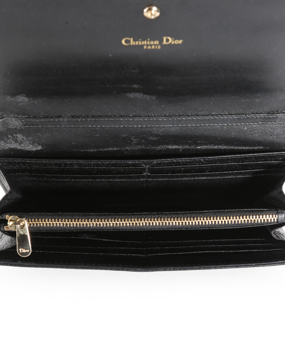 CHRISTIAN DIOR Black Pebbled Leather Diorama Wallet On Chain