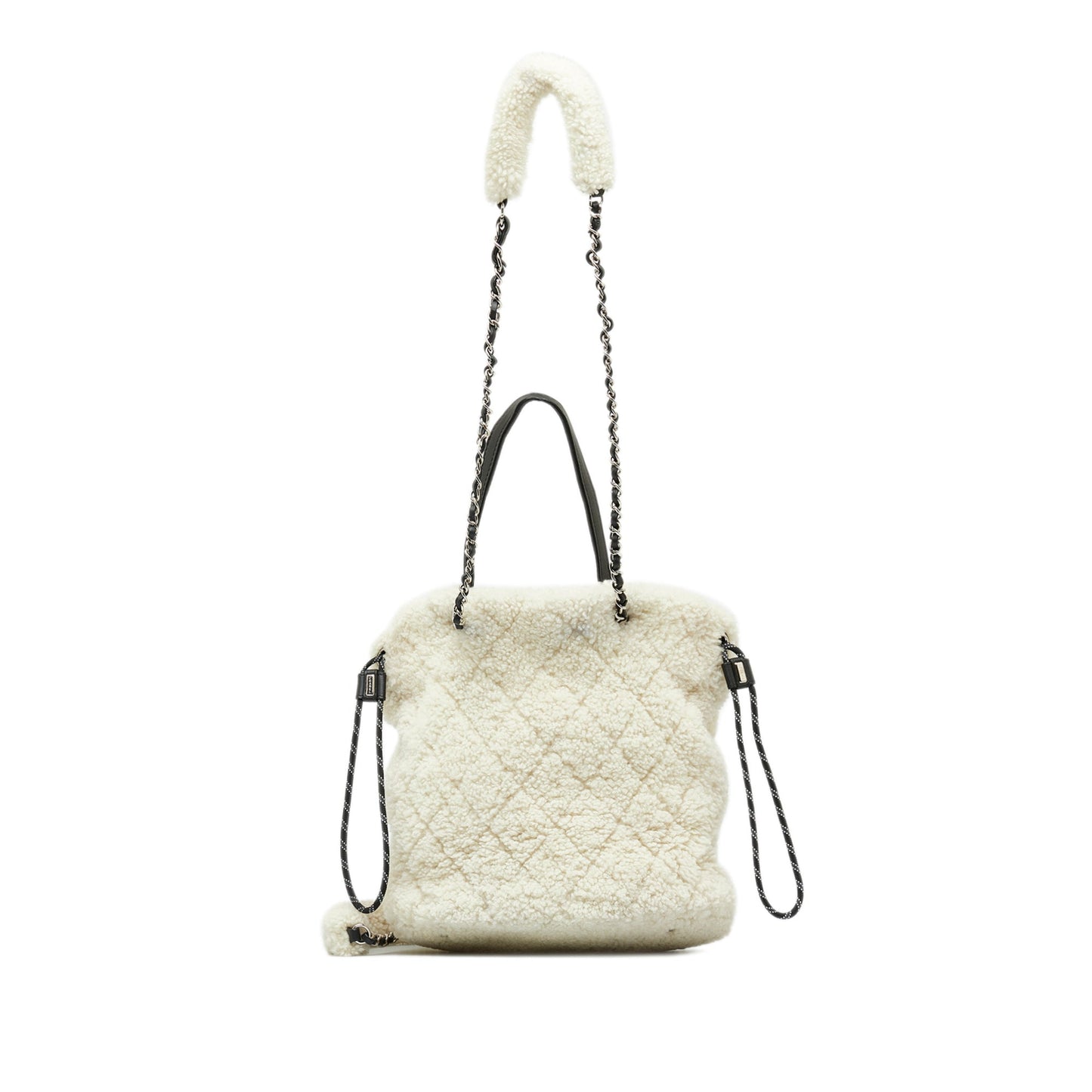 White Chanel Shearling Coco Neige Tote Satchel